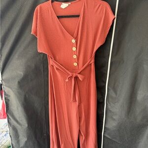 Rust Button-Down Midi Dress